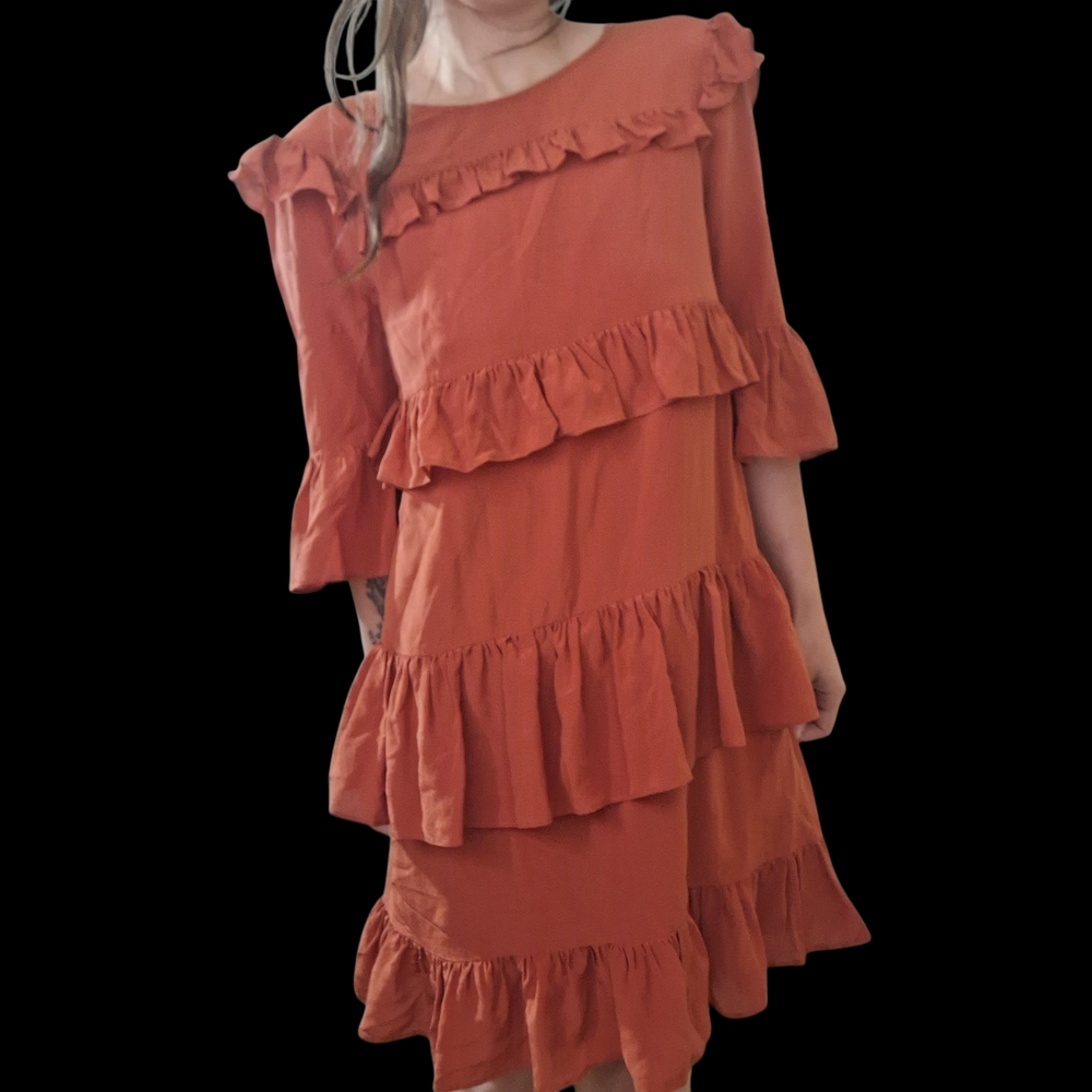Madewell Silk Waterlily Tiered Ruffle Dress Burnished Rust Size 4